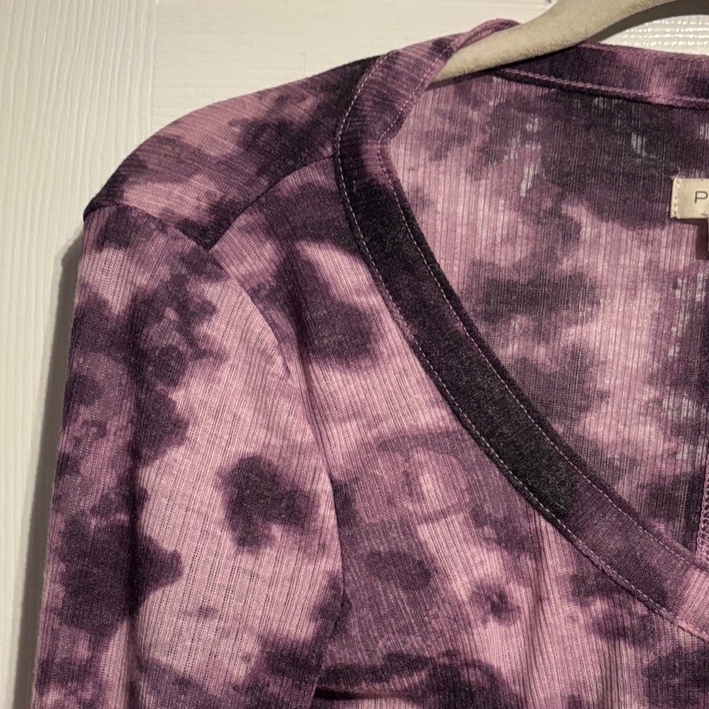 PILCRO for Anthropologie Andie ribbed purple tie dye henley top size XXS - Picture 4 of 8